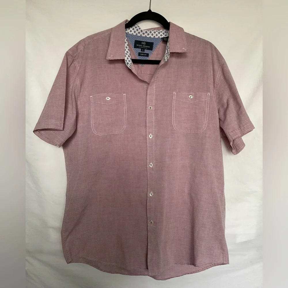 Michael Brandon Pink and White Casual Button Down Shirt